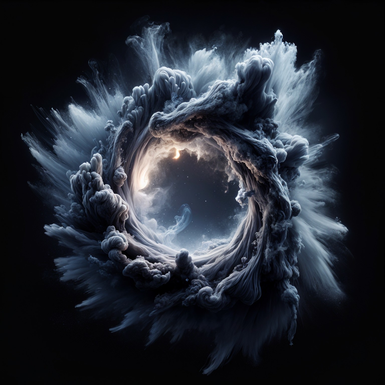 Swirling Vortex of Ethereal Clouds in Dark Backdrop