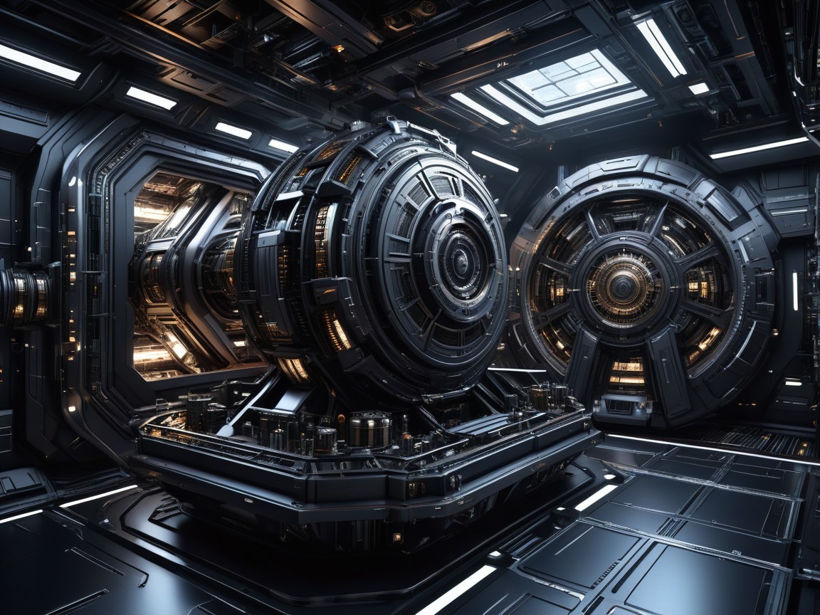 Futuristic High-Tech Interior with Spherical Structures