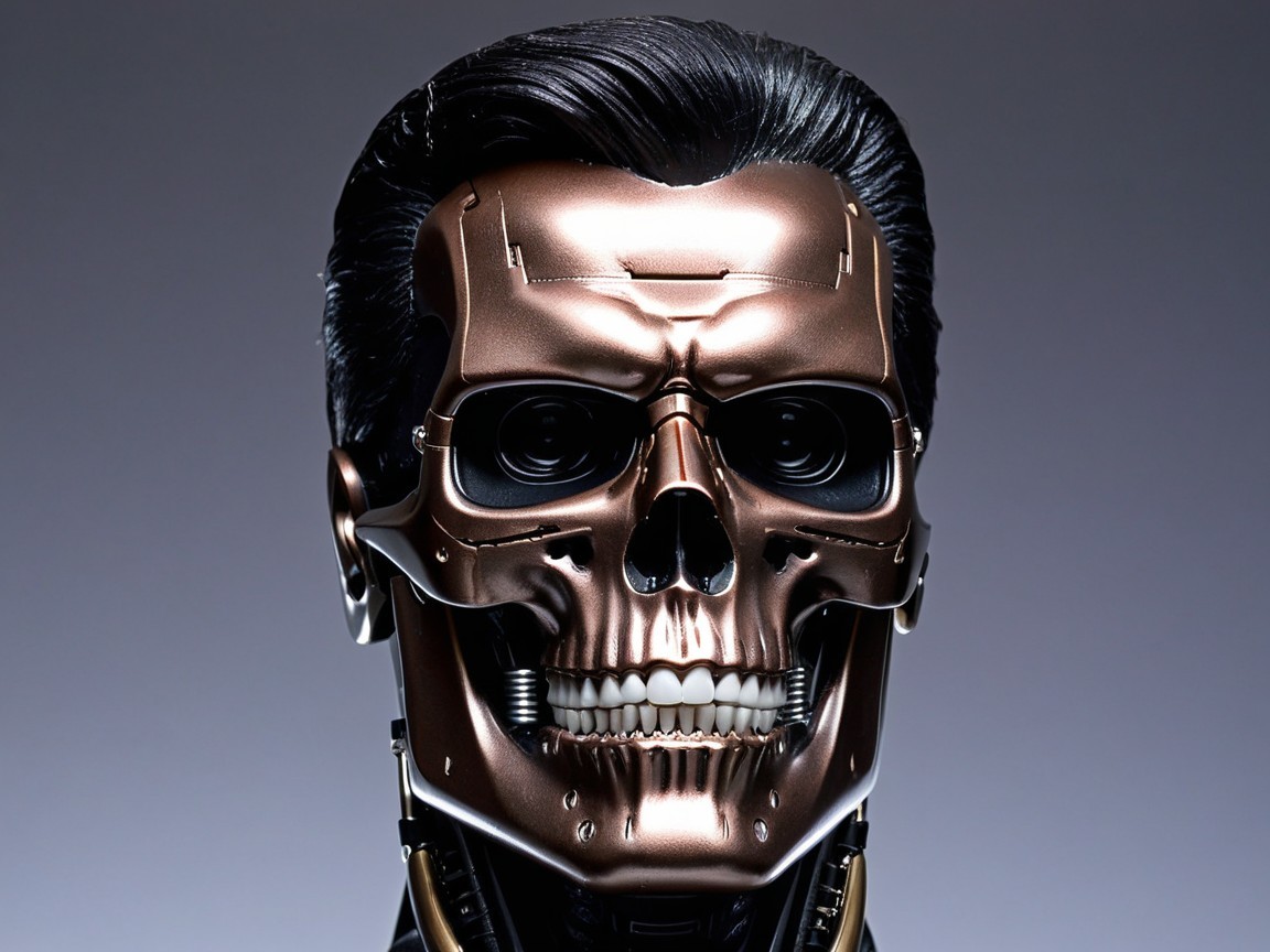 Detailed Robotic Skull with Bronze Finish and Mechanics