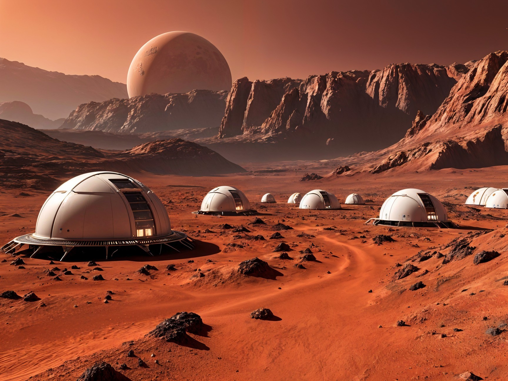 Futuristic Settlement on a Rocky Martian Landscape