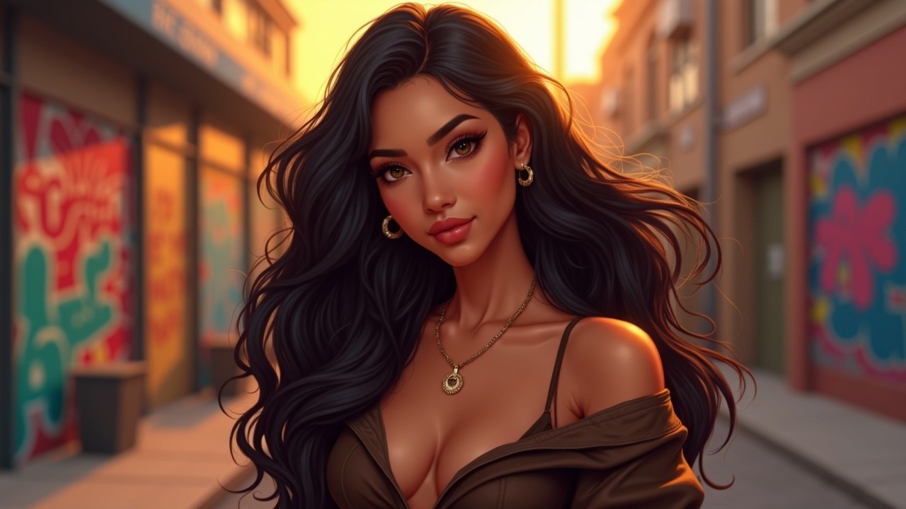 Young Woman in Urban Setting with Sunset Glow