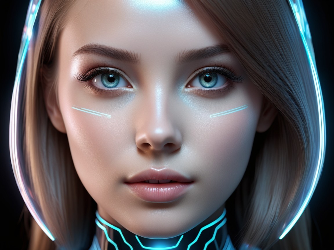 Futuristic Woman Portrait with Luminous Blue Eyes