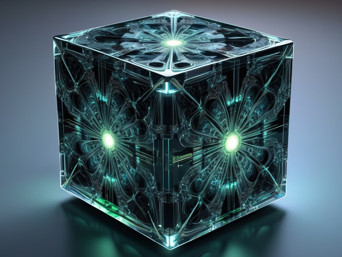 Glass Cube with Floral Patterns and Ethereal Glow