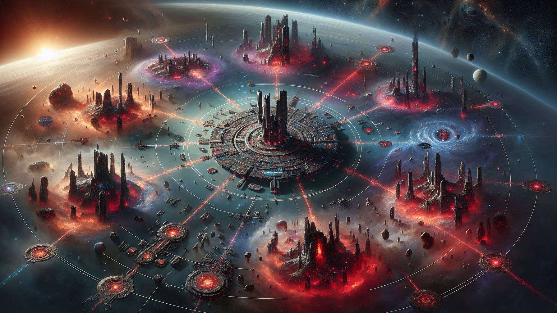 Futuristic Cosmic Landscape with Floating Islands and Nebulae