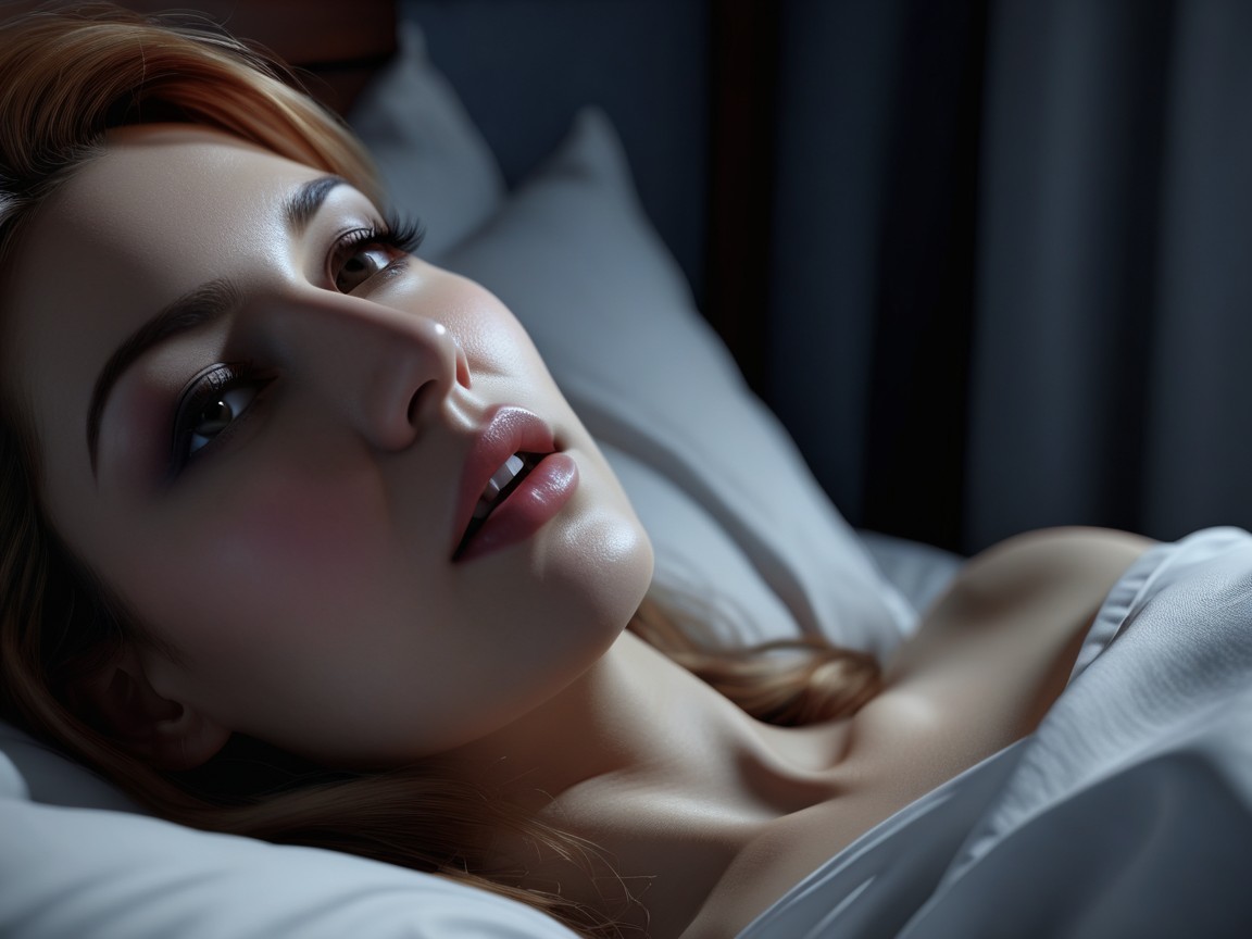 Serene Woman in Bed with Soft Lighting and Blanket
