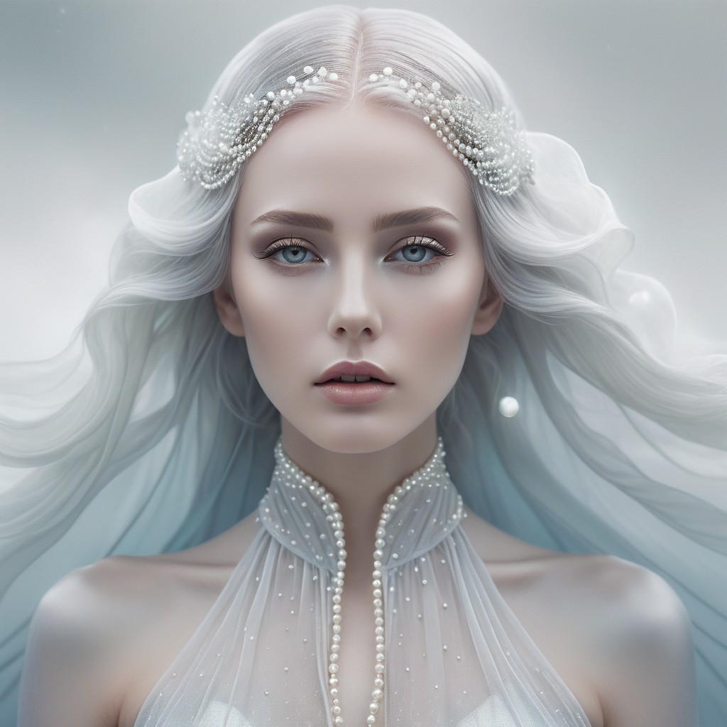 Ethereal figure with flowing white hair and gown