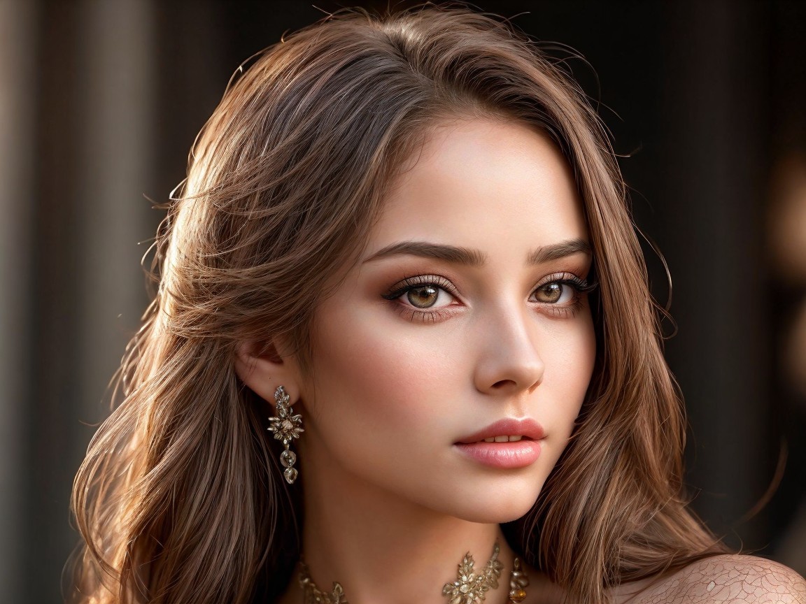 Close-Up Portrait of a Young Woman with Elegant Features