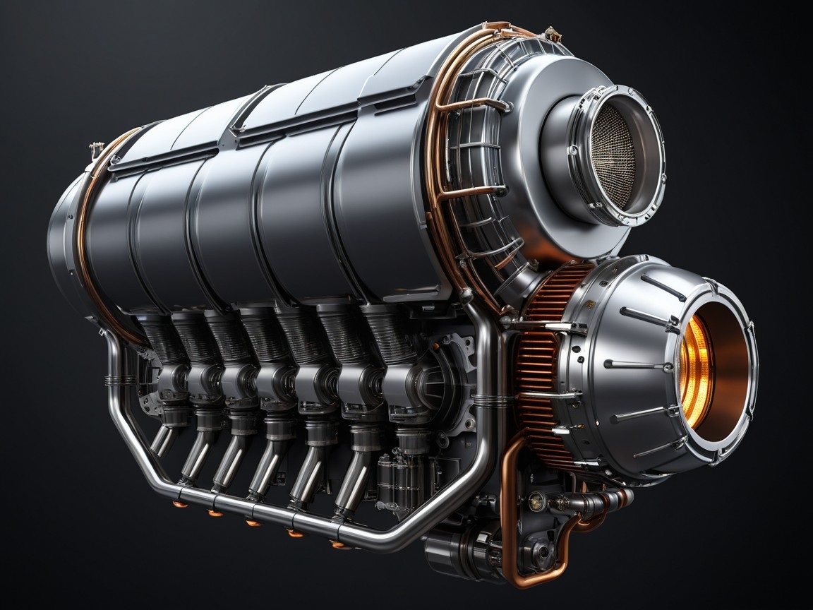 Futuristic Engine Design with Complex Cylinders and Accents