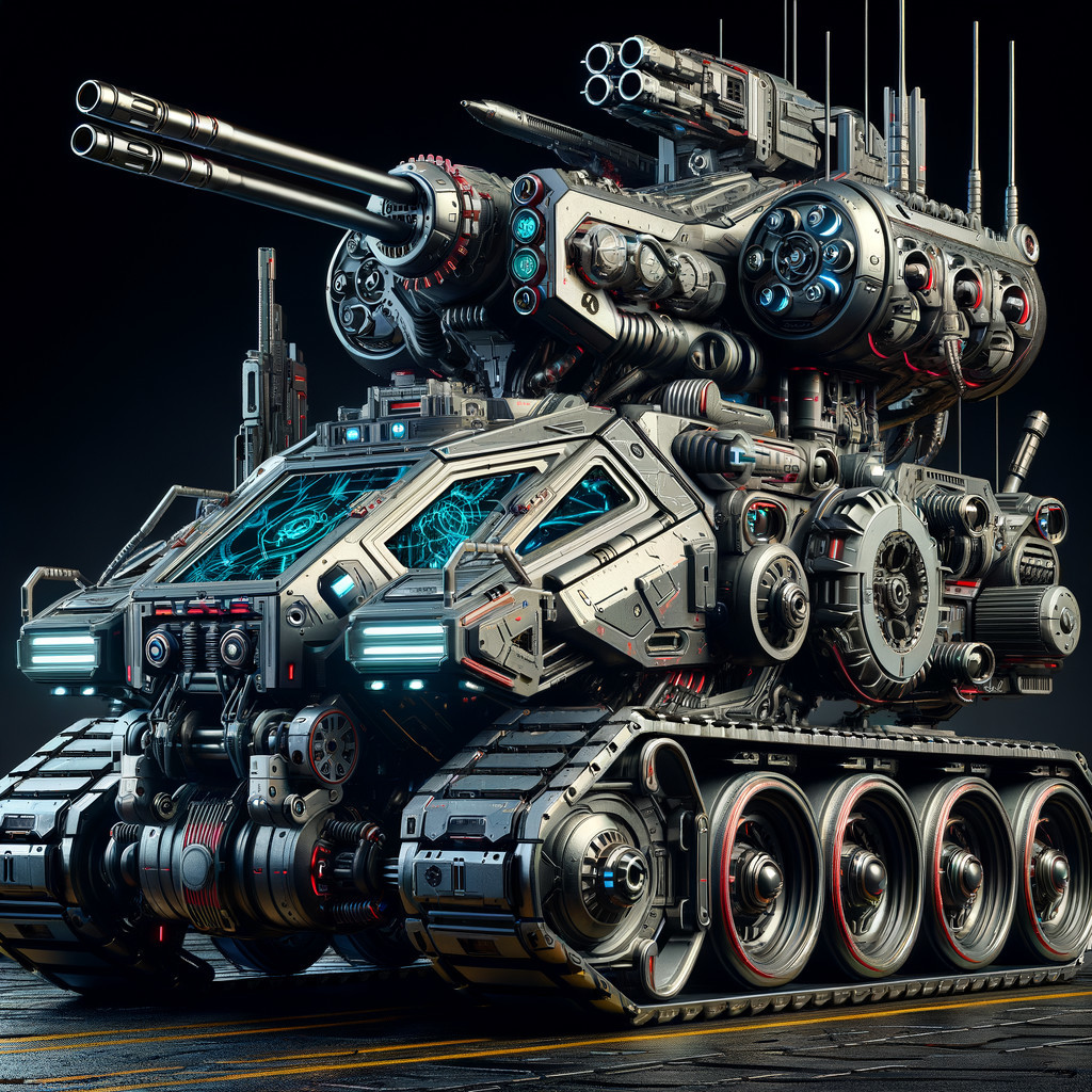 Futuristic tank design with dual cannons and blue accents