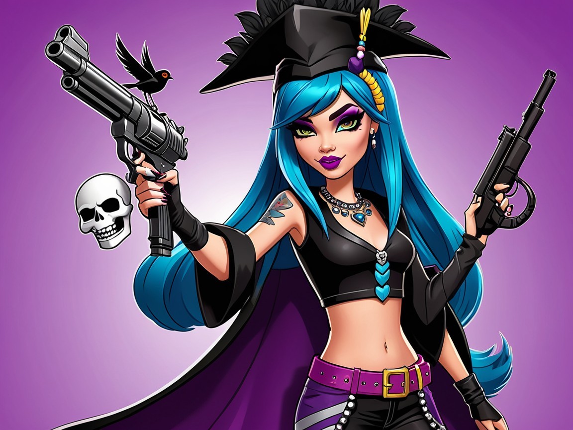 Bold Character with Blue Hair and Edgy Outfit