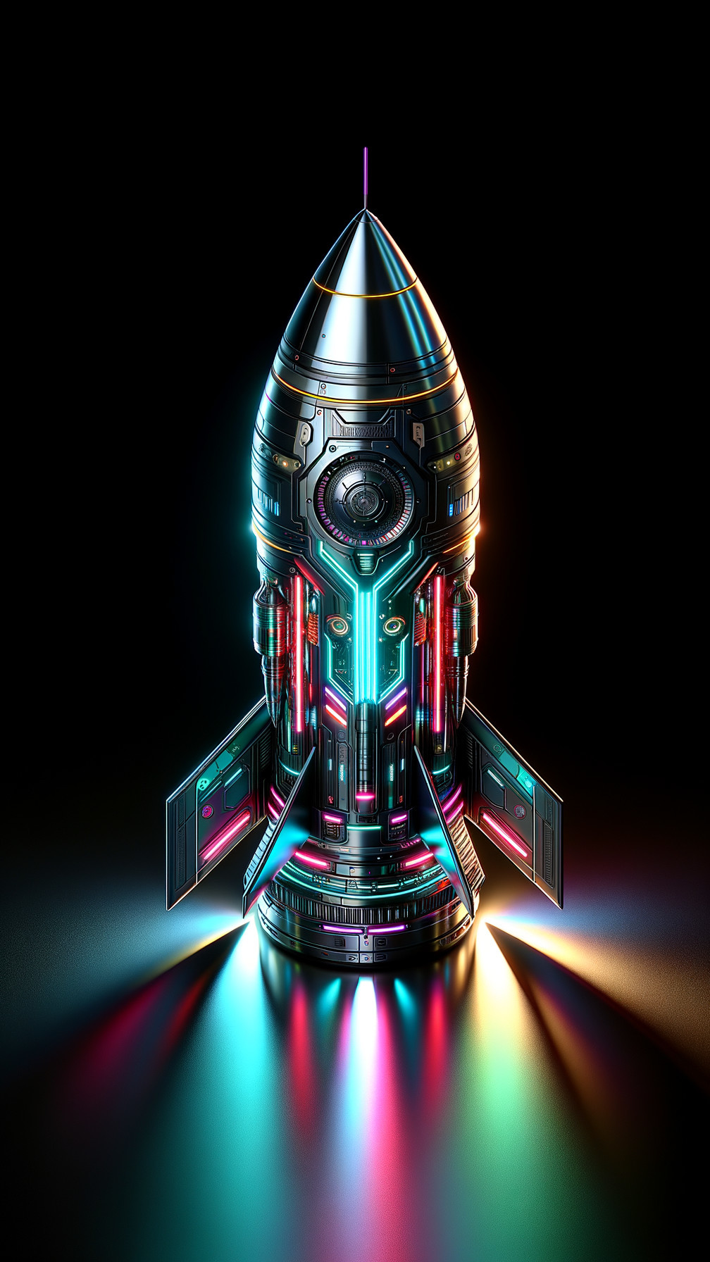 Futuristic Rocket Design with Neon Lights and Details