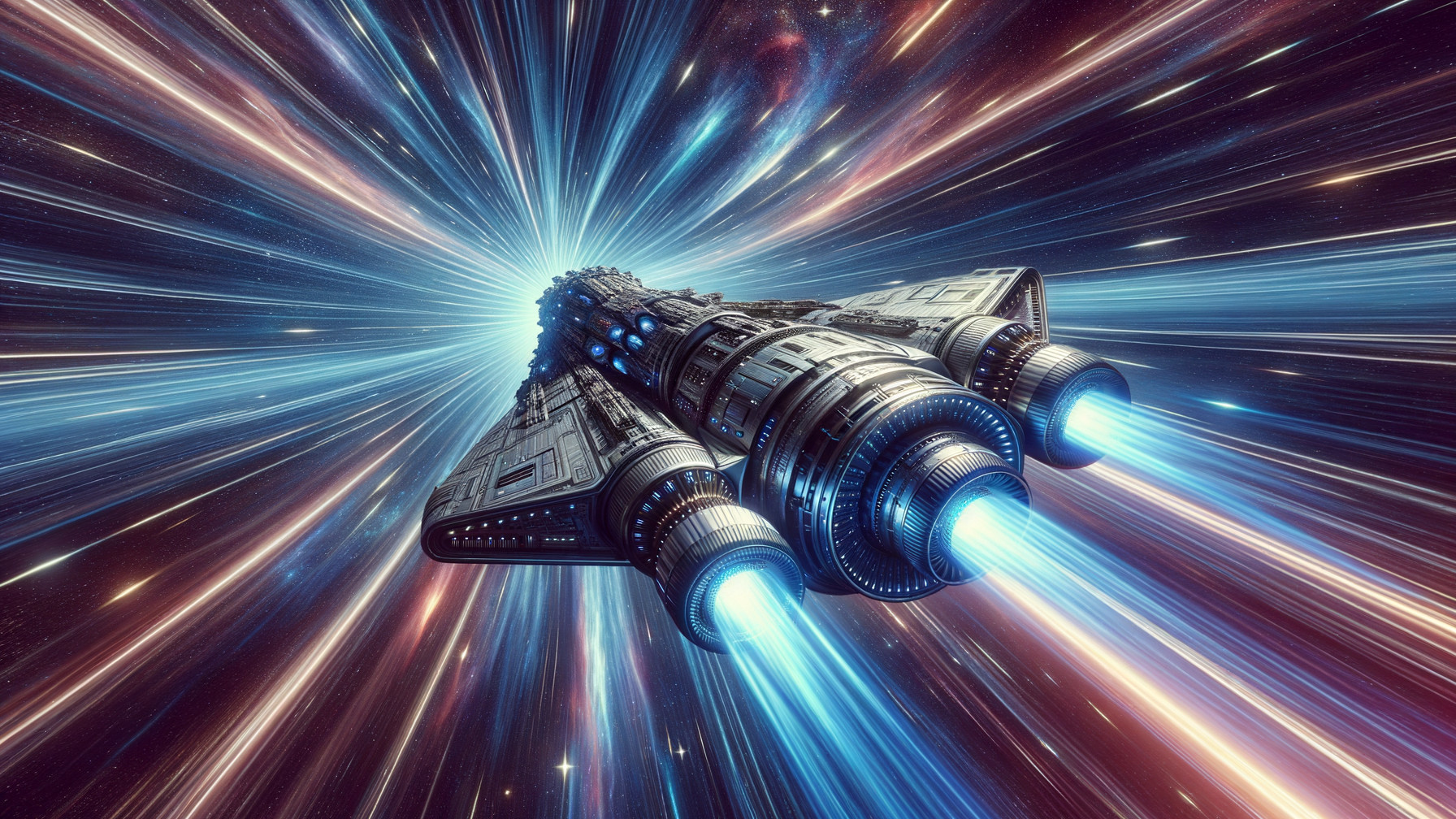 Futuristic Spaceship in Colorful Cosmic Tunnel