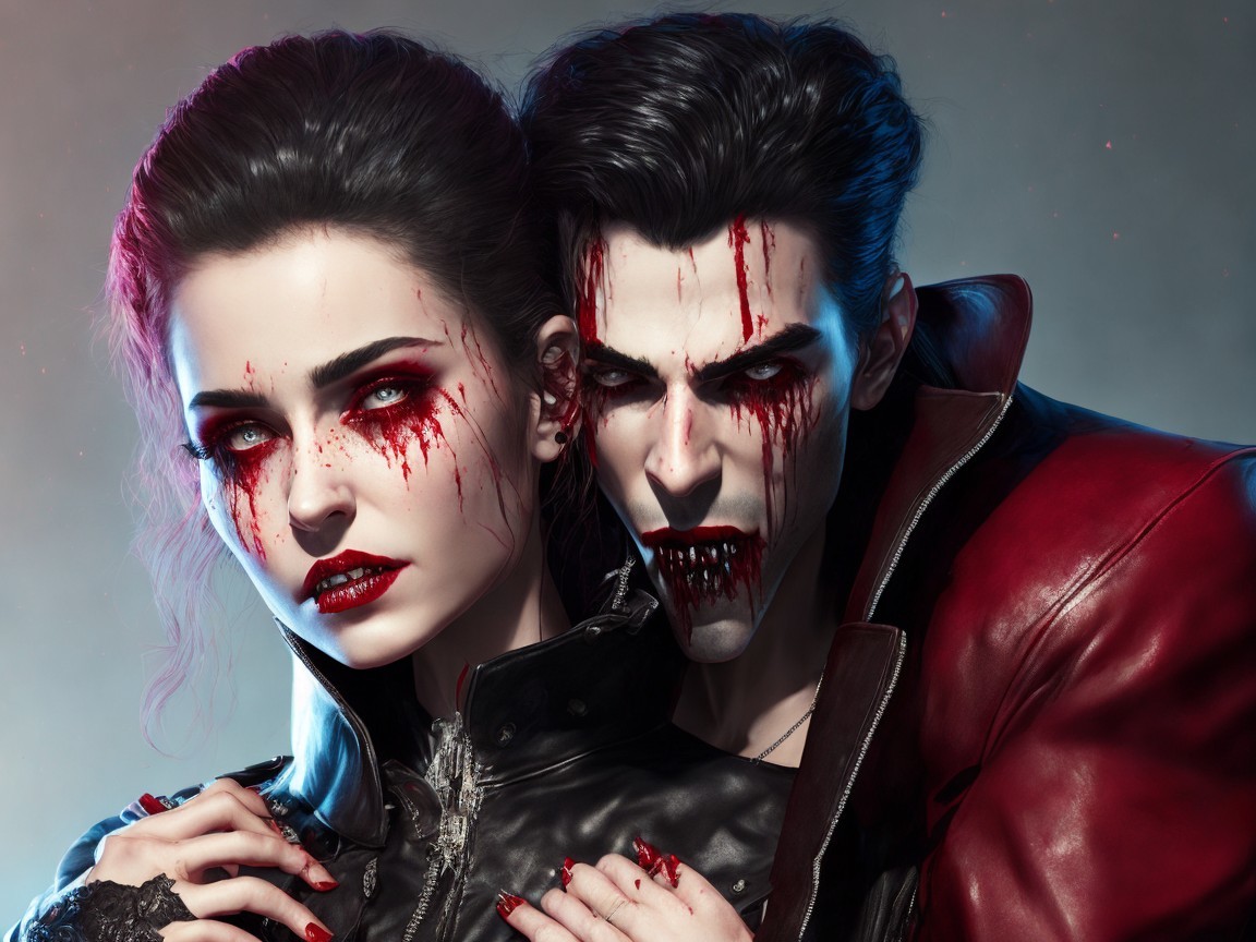 Dark Fantasy Scene of Male and Female Vampires