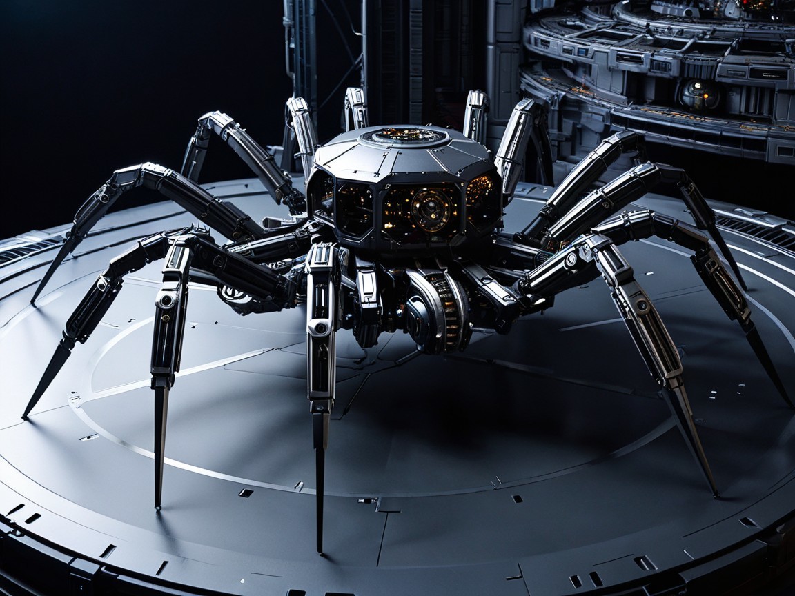 Futuristic Robotic Spider on High-Tech Platform