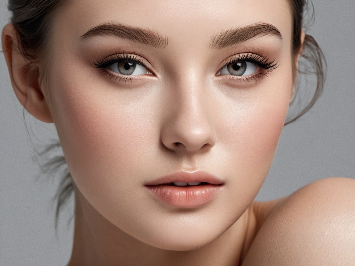 Close-Up of a Young Woman with Radiant Skin and Makeup