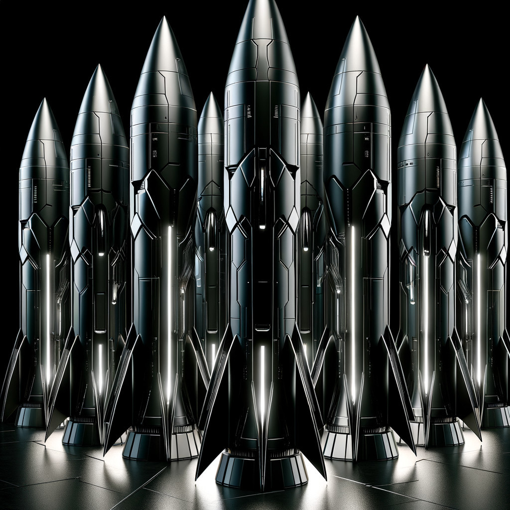 Futuristic Black Rockets with Metallic Textures and Lights