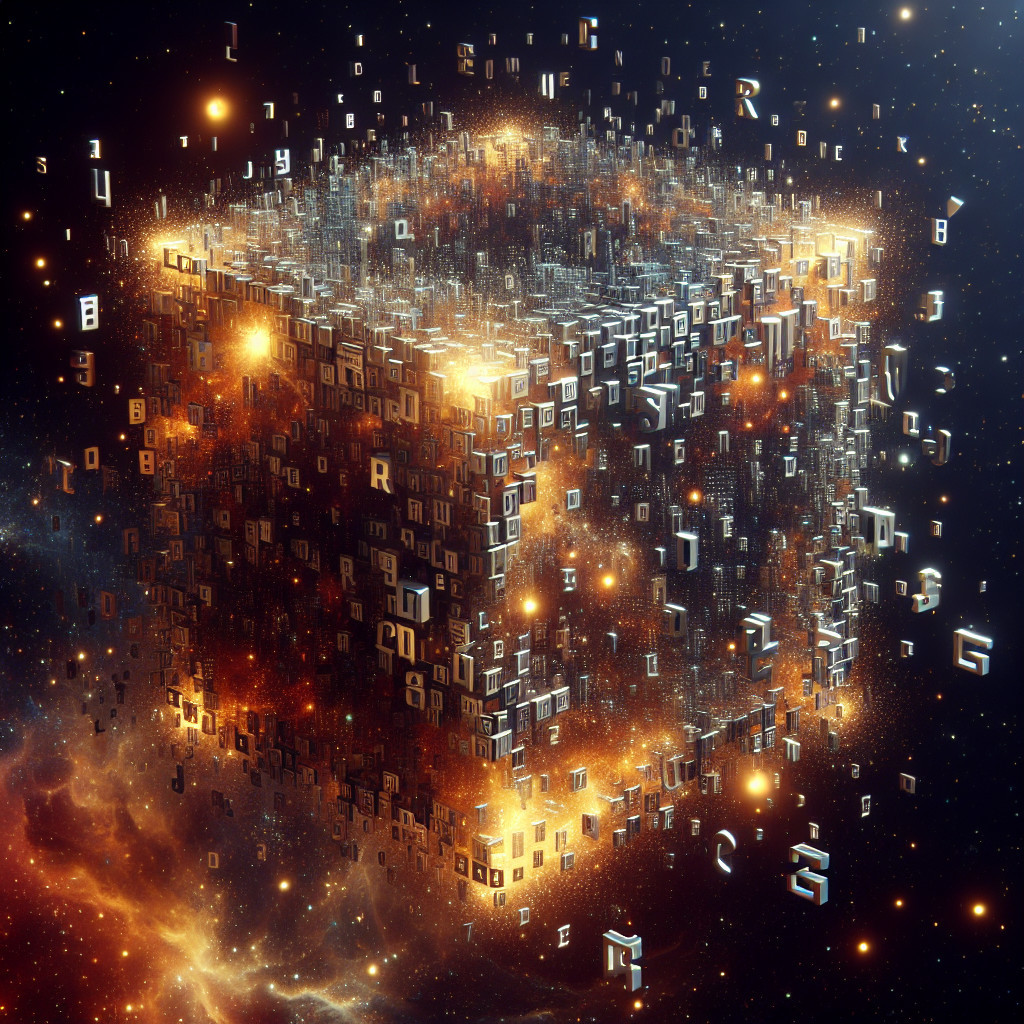 Abstract Cube in Cosmic Backdrop with Stars and Galaxies