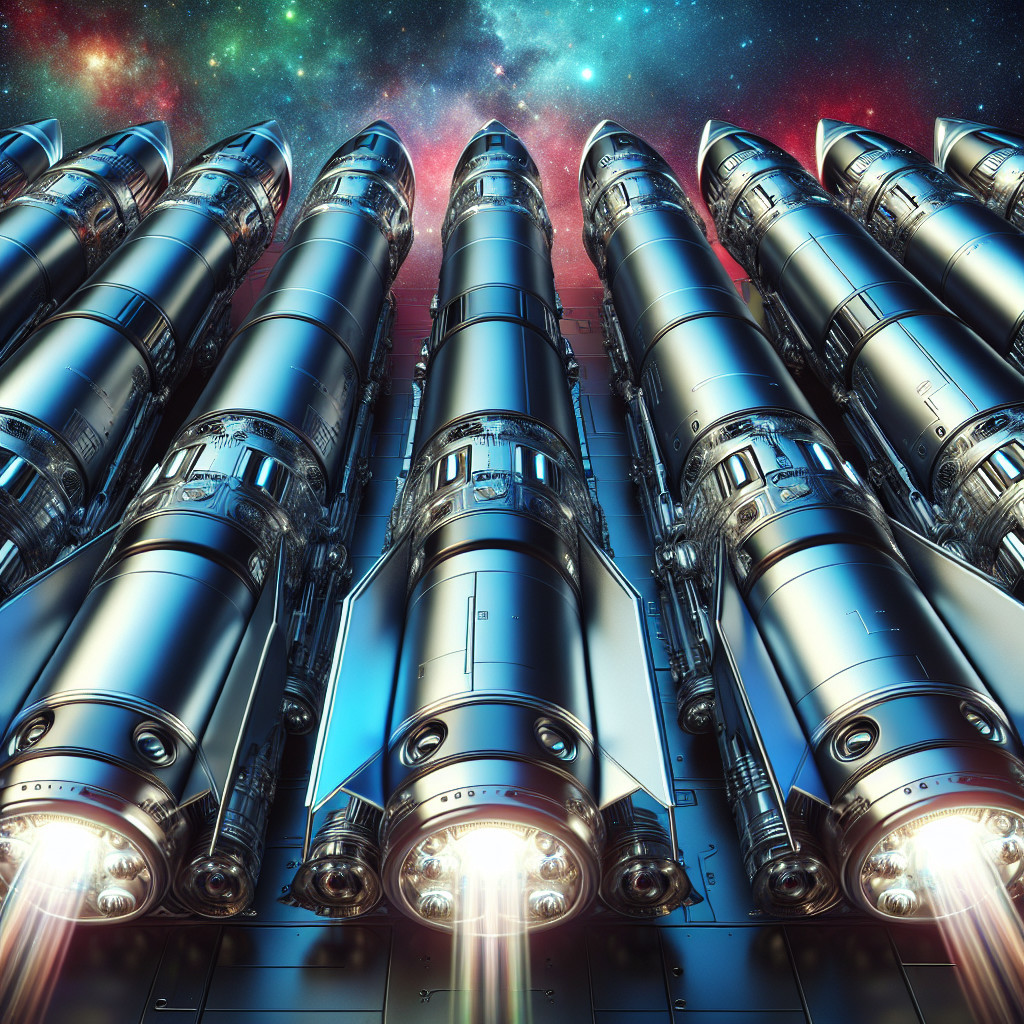 Metallic Rockets Ready for Launch in Cosmic Scene