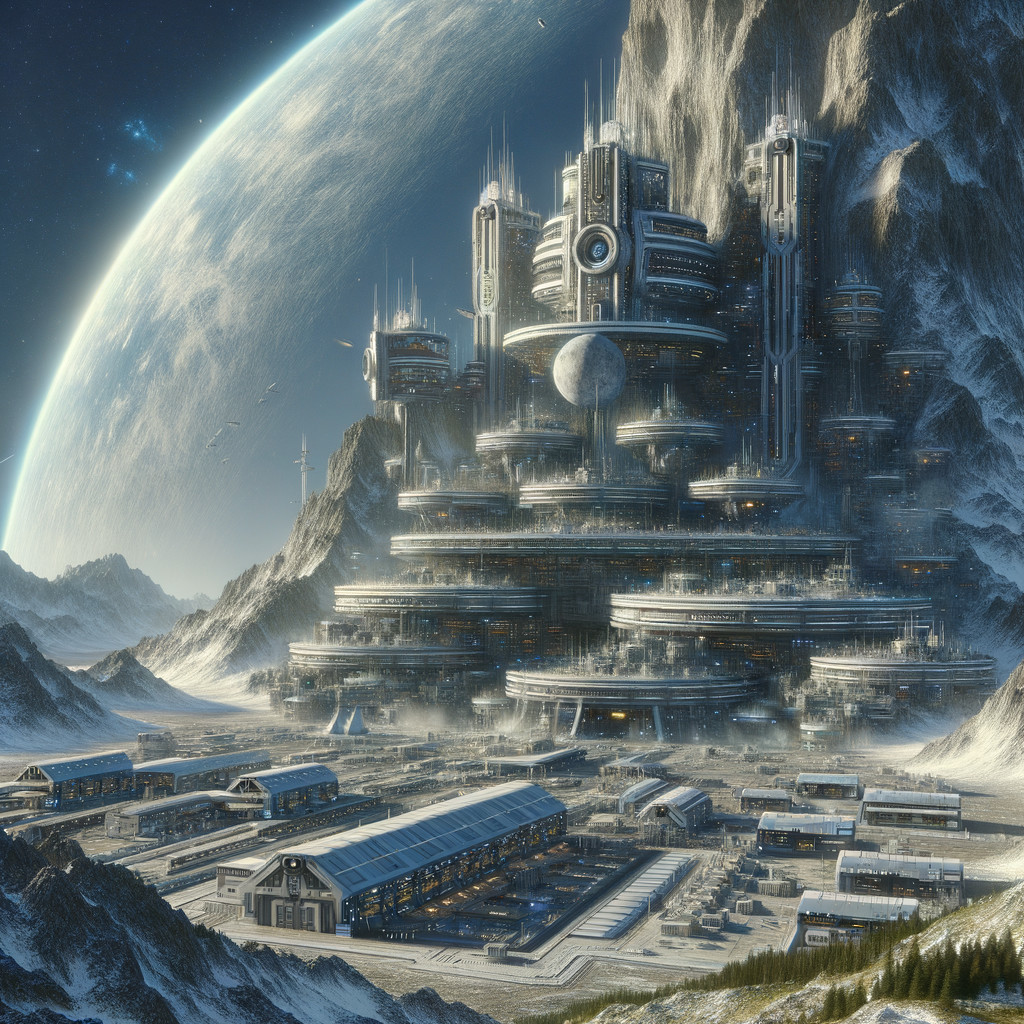 Futuristic Cityscape Against Majestic Mountain Range
