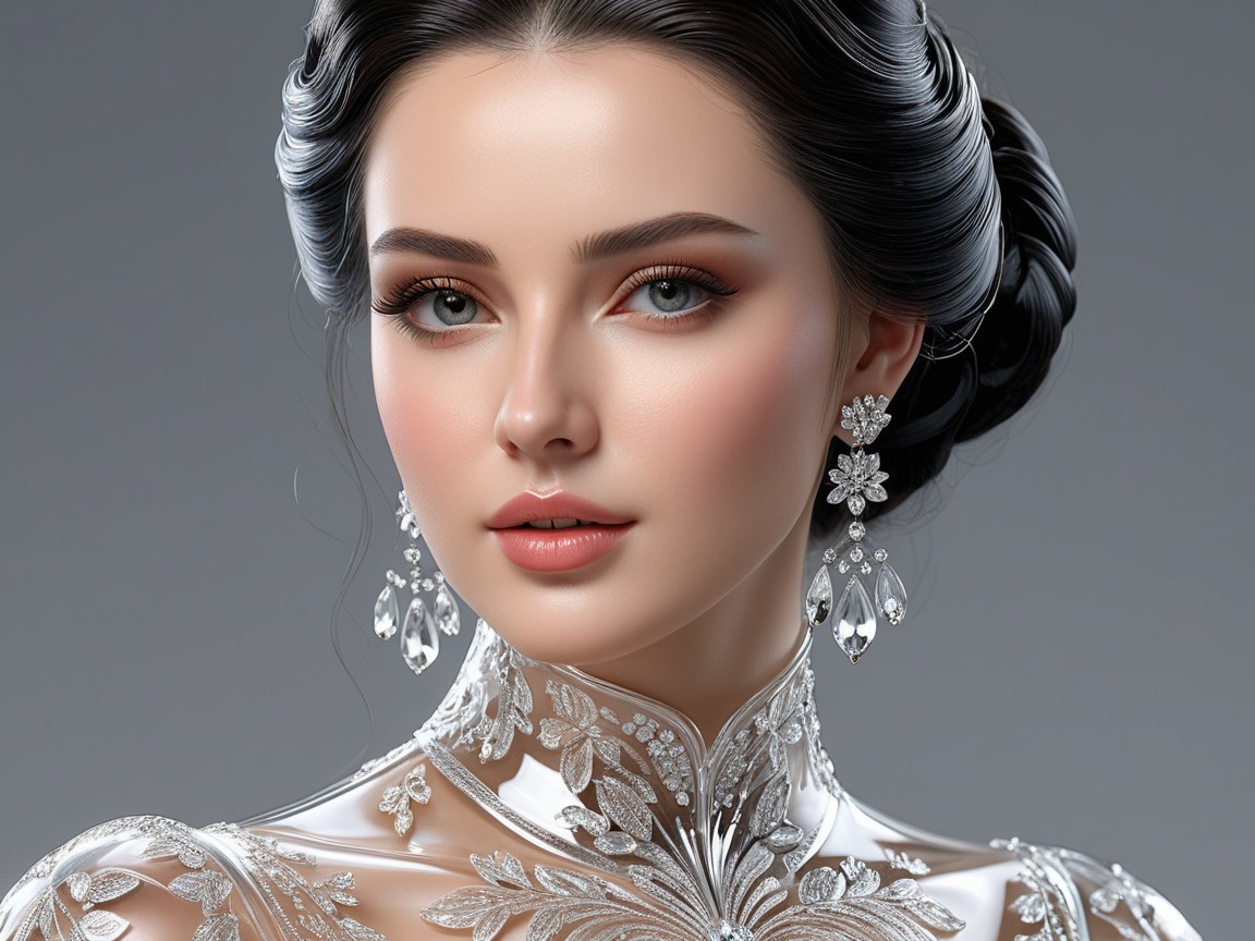 Close-up of a young woman in elegant attire