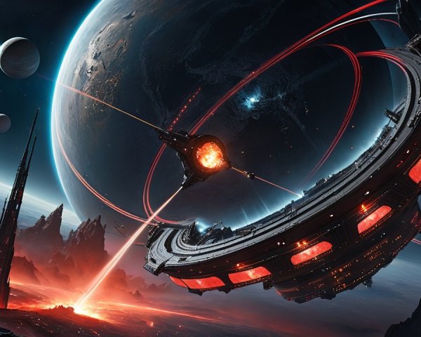 Futuristic Space Scene with Glowing Space Station