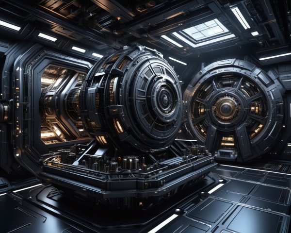Futuristic High-Tech Interior with Spherical Structures