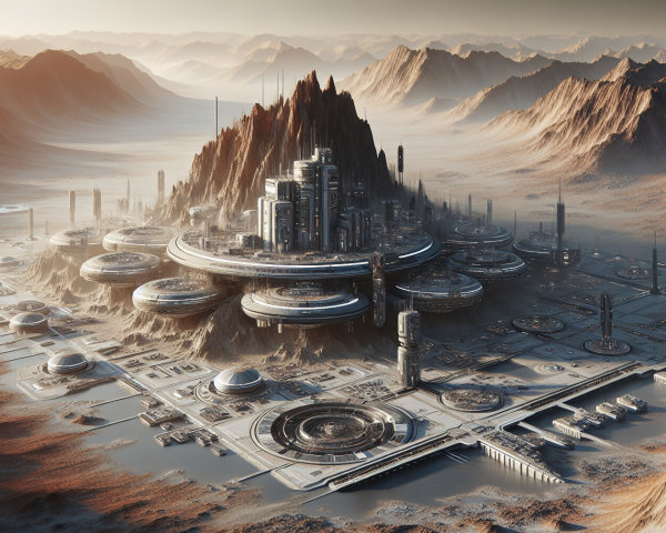 Futuristic Cityscape at Mountain Base with Advanced Tech