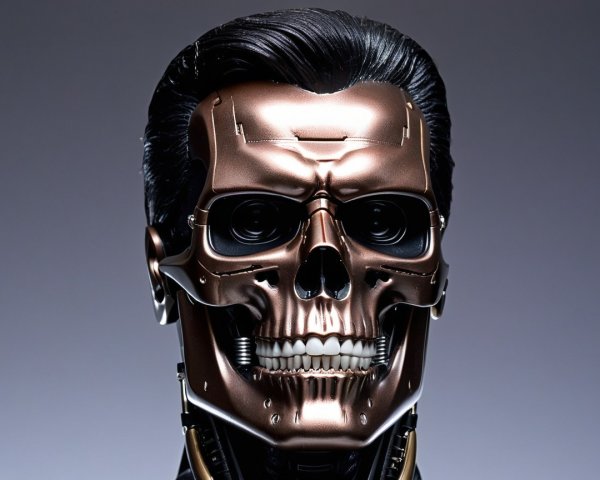 Detailed Robotic Skull with Bronze Finish and Mechanics