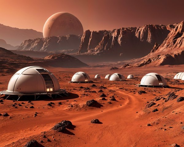 Futuristic Settlement on a Rocky Martian Landscape