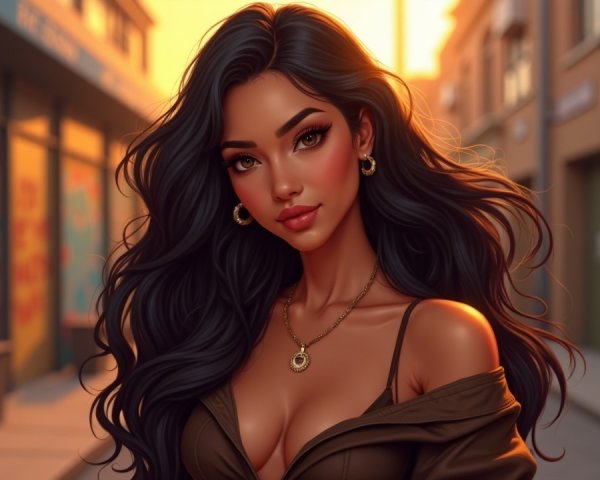 Young Woman in Urban Setting with Sunset Glow