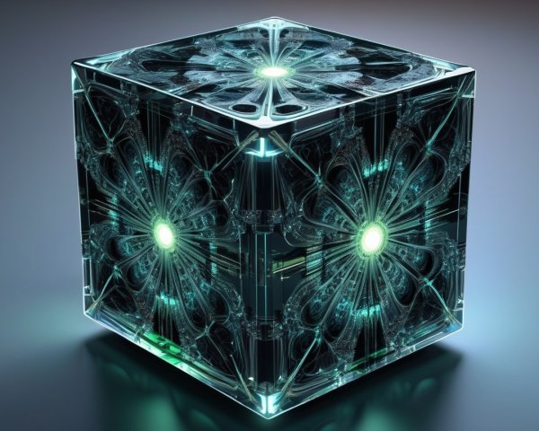 Glass Cube with Floral Patterns and Ethereal Glow