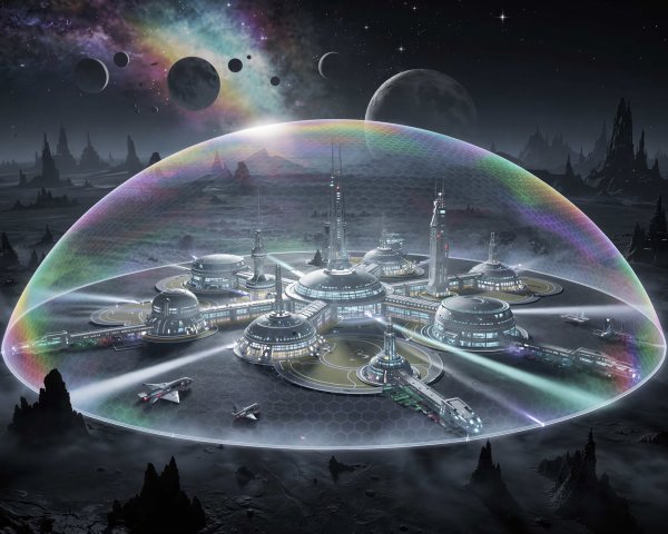 Futuristic Circular City Under Starry Sky with Force Field