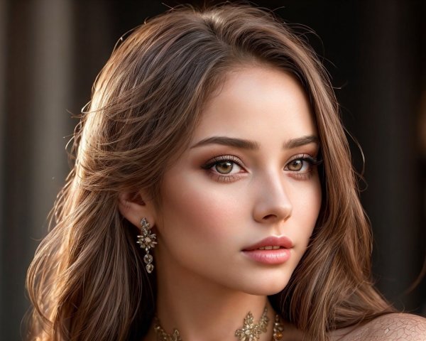 Close-Up Portrait of a Young Woman with Elegant Features
