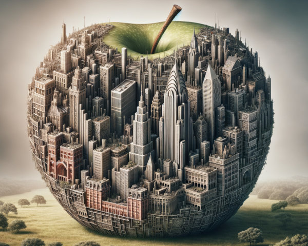 Giant Apple Design Featuring Urban Cityscape Elements