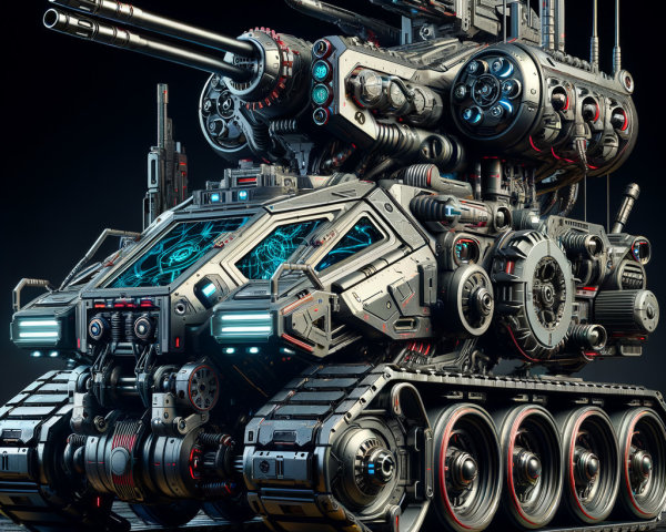Futuristic tank design with dual cannons and blue accents