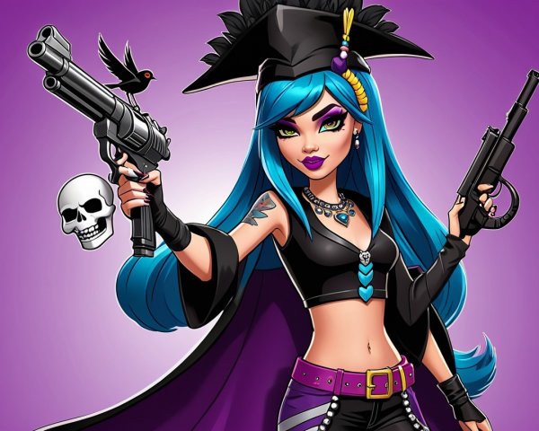 Bold Character with Blue Hair and Edgy Outfit