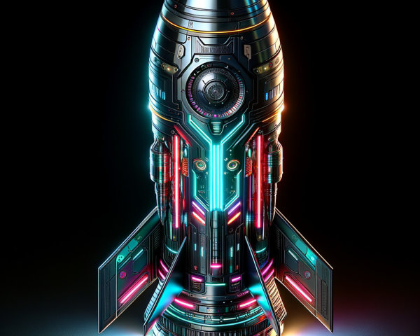Futuristic Rocket Design with Neon Lights and Details