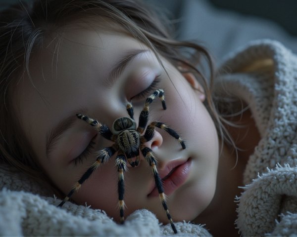 Young Girl Asleep with Spider on Her Face