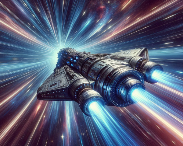 Futuristic Spaceship in Colorful Cosmic Tunnel