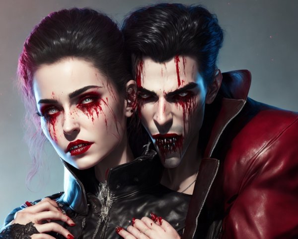 Dark Fantasy Scene of Male and Female Vampires
