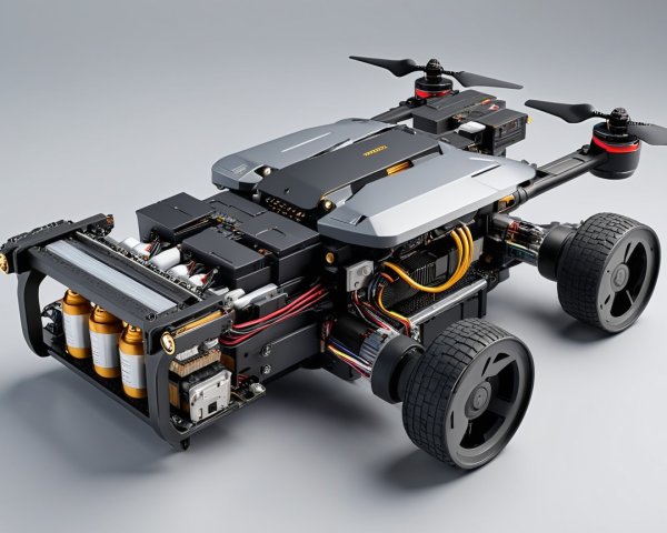 Futuristic Robot Vehicle with Wheels and Drone Propellers