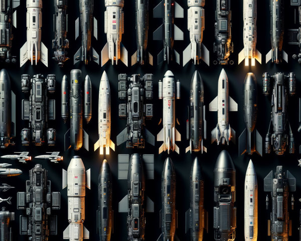 Array of Unique Spacecraft and Rockets in Grid Display