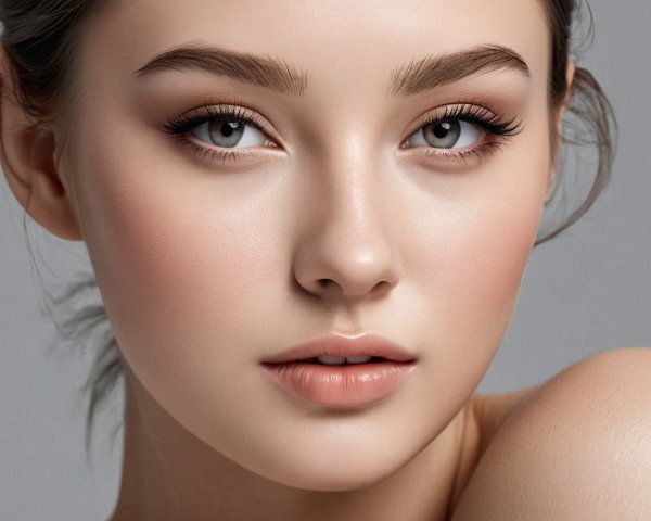 Close-Up of a Young Woman with Radiant Skin and Makeup
