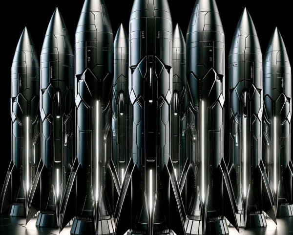 Futuristic Black Rockets with Metallic Textures and Lights