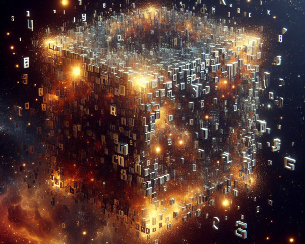 Abstract Cube in Cosmic Backdrop with Stars and Galaxies