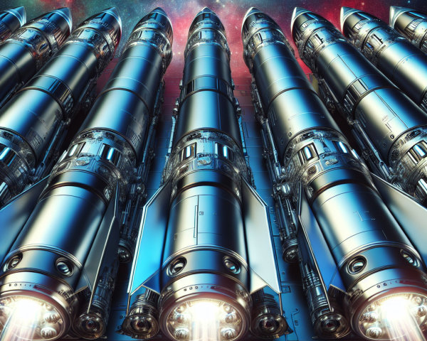 Metallic Rockets Ready for Launch in Cosmic Scene