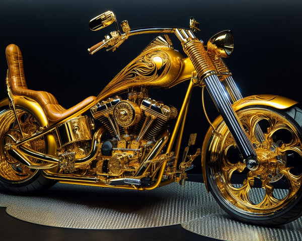 Custom Chopper Motorcycle with Golden Finish and Chrome