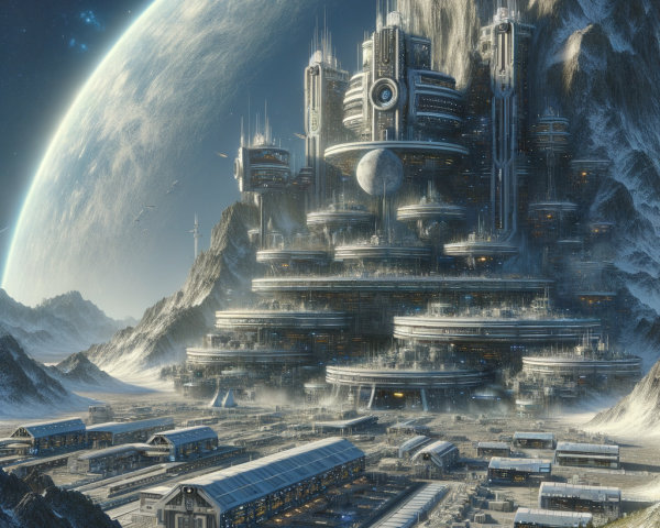 Futuristic Cityscape Against Majestic Mountain Range