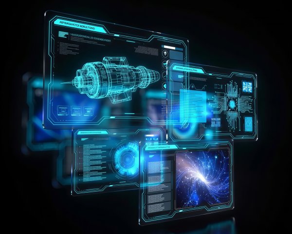 3D Render of Holographic Screens with Futuristic UI