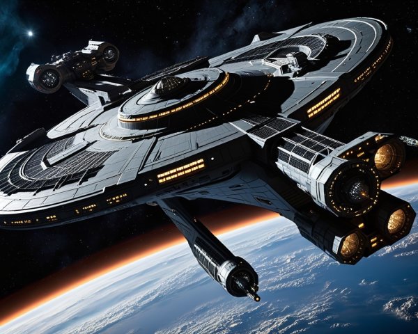 Futuristic Spaceship Orbiting Earth with Advanced Design